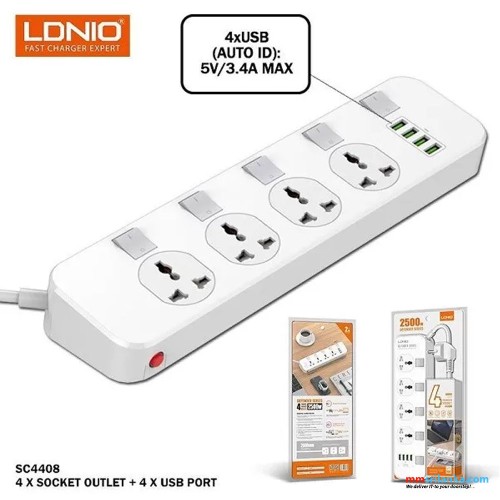 LDNIO SC4408 4 Power Socket + 4 USB Defender Series 2500W (6M)